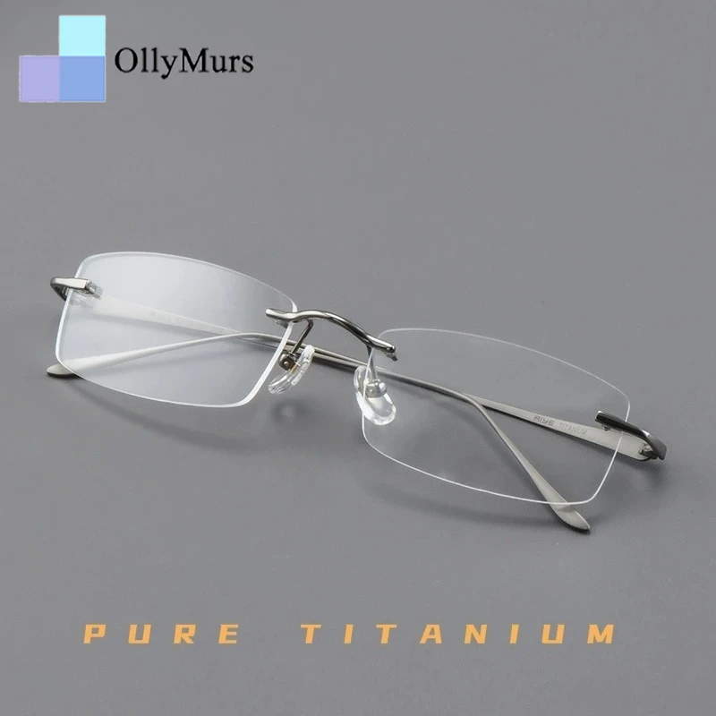 

OLLYMURS Ultra Light Fashion Business Premium Pure Titanium Eyewear Luxury Men's Optical Prescription Rimless Glasses A8012T