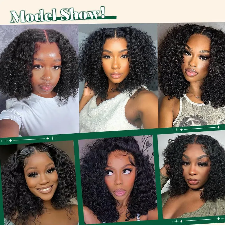 Glueless Wig Short Kinky Curly Bob Wig 12A Malaysian Lace Front Human Hair Wigs Wet And Wavy Water Wave Bob Wig 13x4 Frontal Wig image 6