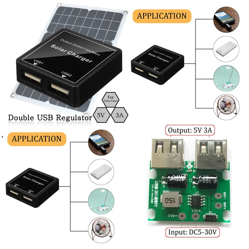 Solar Controller Solar Panel Voltage Stabilizer Dual USB Inverter Regulator for DIY Solar Charger for iPhone Samsung Xiaomi etc.