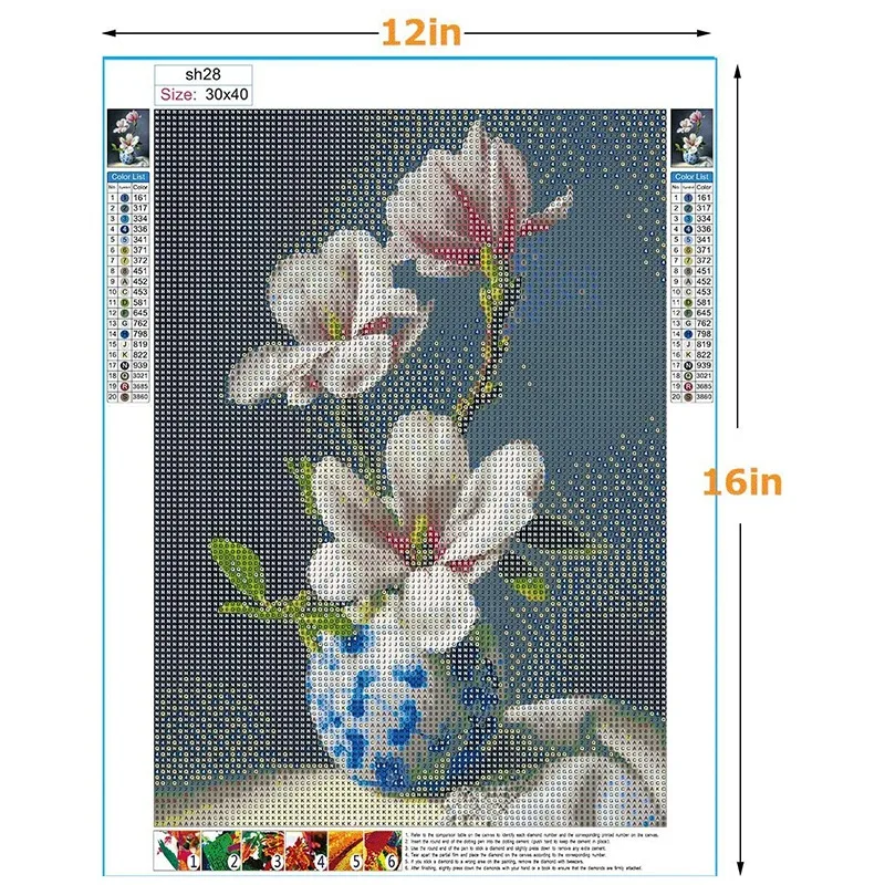 Diamond Painting Kits DIY Full Drill Rhinestone Flowers Fresh Flowers Embroidery HD Canvas Dot Diamond Art Craft Gift