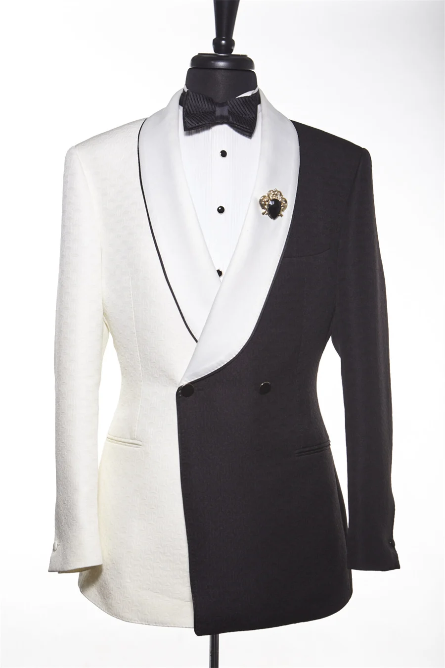 مزدوجة الصدر الرجال الدعاوى الرسمية سليم صالح أبيض وأسود الزفاف سهرة 2 قطعة مخصص البدلة سترة وسراويل