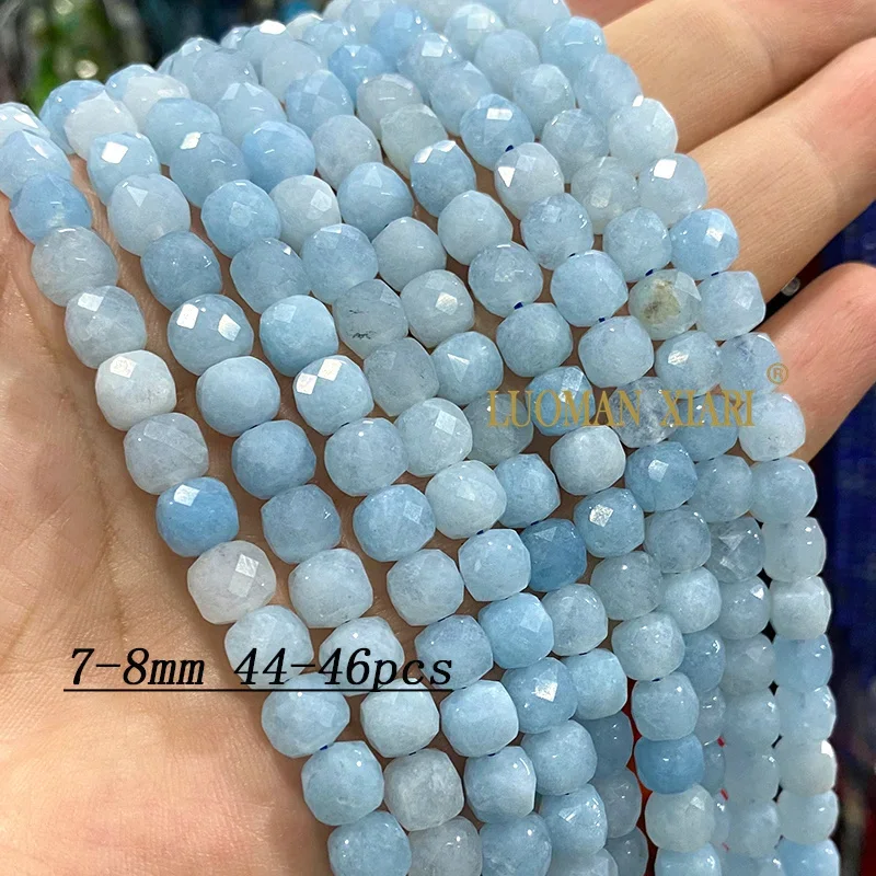 Natural Stone Blue Chalcedony Aquamarine Square Flower Abacus Round Spacer Beads for Jewelry Making DIY Bracelet Accessories