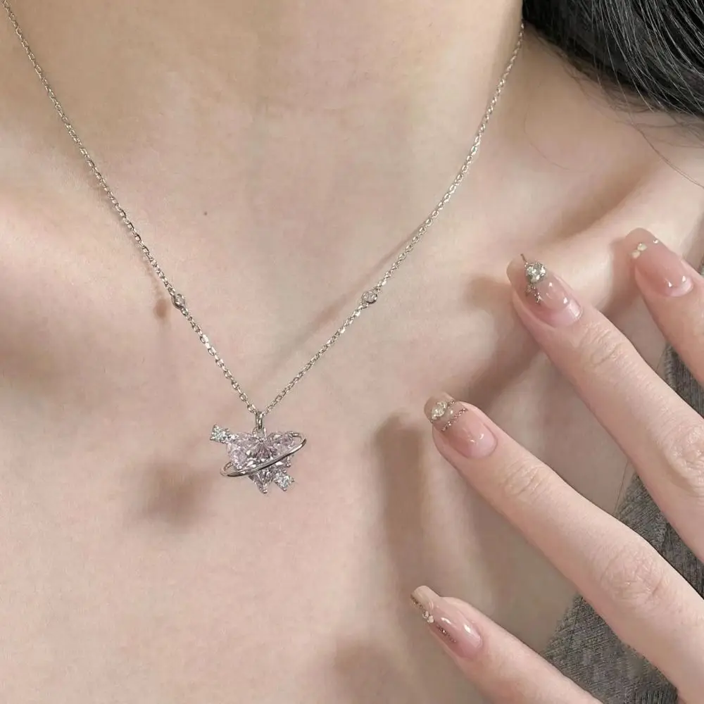 

Подарки, модный кулон в форме сердца с кристаллами, циркон Y2K, планета любви, эстетические украшения, цепочка на ключицы для девочек