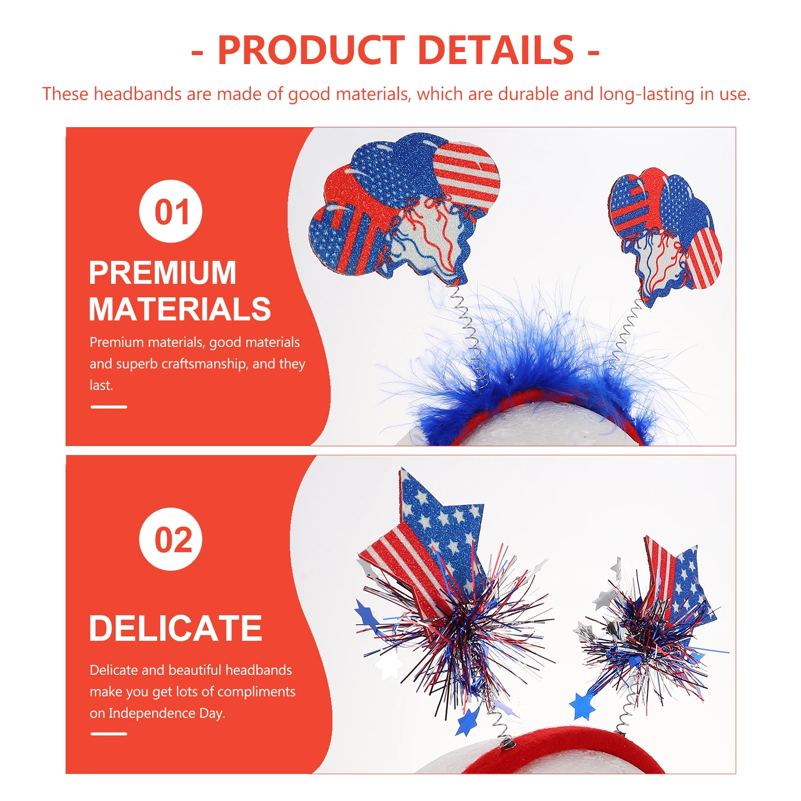 

6 Pcs Patriotic Hair Bands Flag Hat Headbands for Independence Day Lightweight Durable Decorative Hoops Accessories