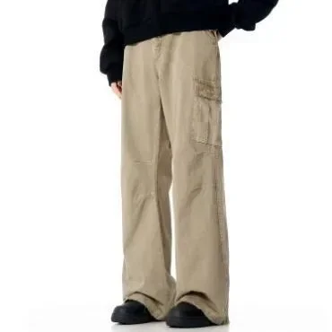 

Pop Seasons Men's Multi Color Solid Straight Wide Leg Jeans Pants Loose Multi Pocket Denim Cargo Pants Male Men's Streetwear