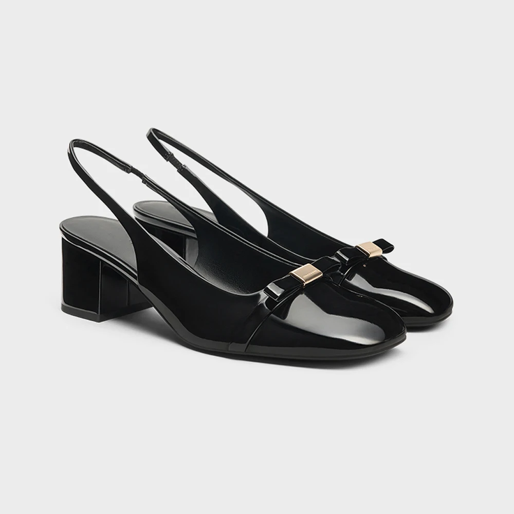

FWRD Women's Patent Leather Square Toe Block Heel Slingback Pumps with Bow, Elegant Comfortable Office Daily Wear #FWRD000228