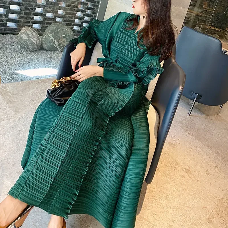 YUDX Miyake Pleated French Dress for Women In The Spring and Autumn of 2024 We Can Deliver One Piece From Stock Maxi Dress Women