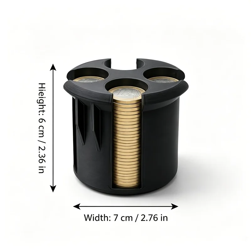 3D Printed Car Euro Coin Storage Dispenser, Euro Coin Sorter Fits Car Cup Holder, Stores 2/1/0.5/0.2/0.1 Euro Coins, Car Organiz