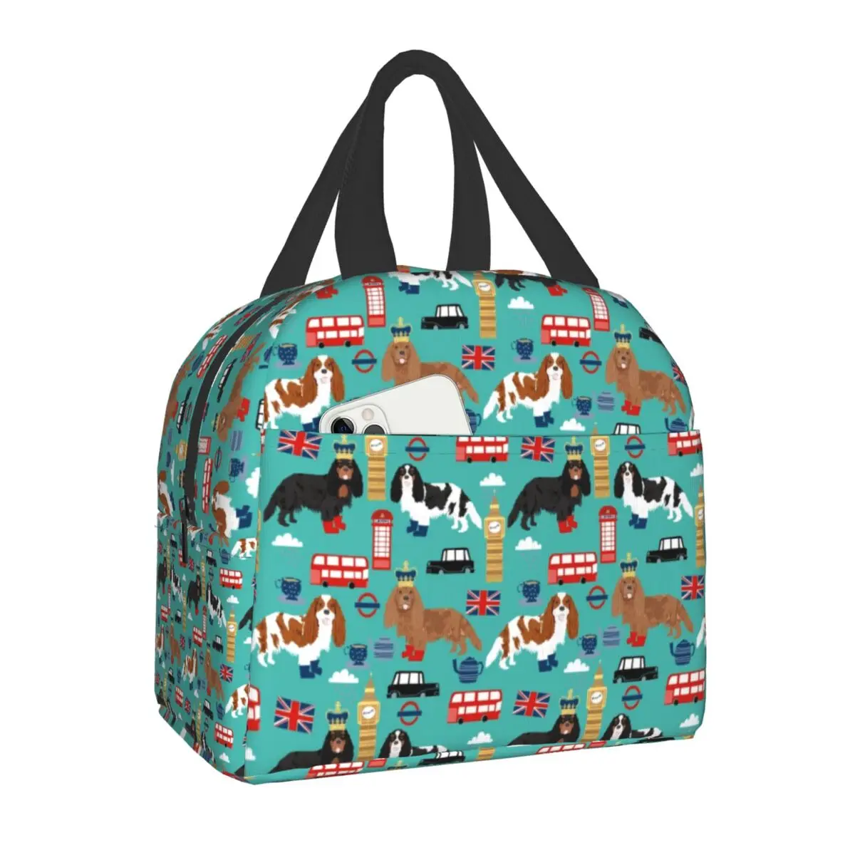 Sac à lunch isotherme réutilisable pour femme et enfant, chien de compagnie, épagneul Cavalier King Charles, école et bureau, glacière, boîte à lunch thermique