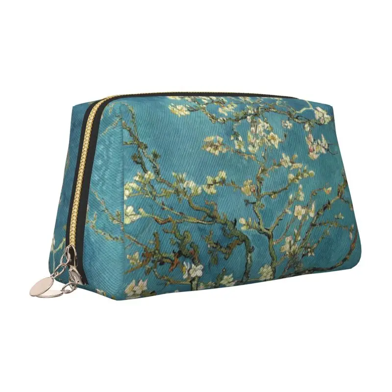 Vincent Van Gogh Almond Blossom Large Travel Makeup Bag Leather Cosmetic Bags Storage Bag for Women Waterproof Toiletry Pouch