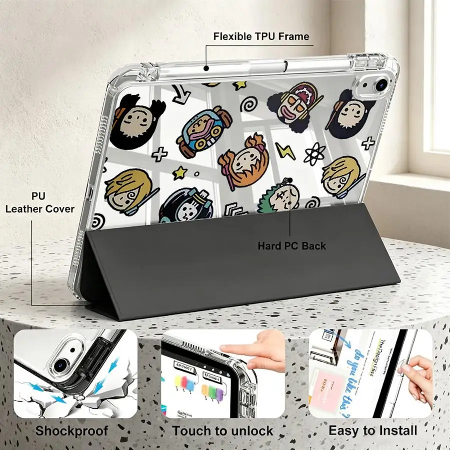 Cute Cartoon One Piece With Pen Slot Cover Tablet Case For iPad 10th Gen 11th Pro 13 2025 2026 9th Mini 7 6 5 12th Air 8 M2 M3 3