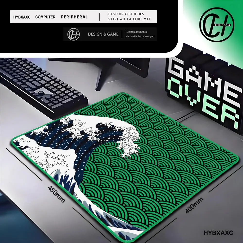 Small Size Wave Series Gaming Control Green lock edge Mouse Pad Laptop Art Design Non-slip Deskmat Office Gamer Natural Rubber