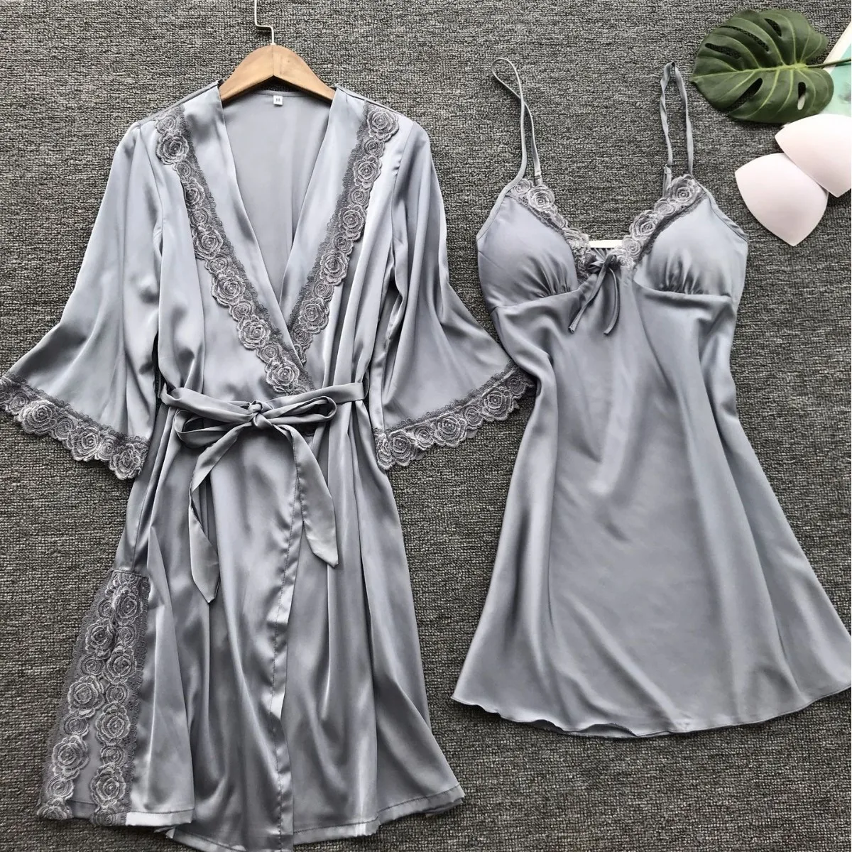 

Women's Sleep Sexy lingerie satin suspender nightgown nightgown home women's nightgown set casual comfortable Gown Sets Robe