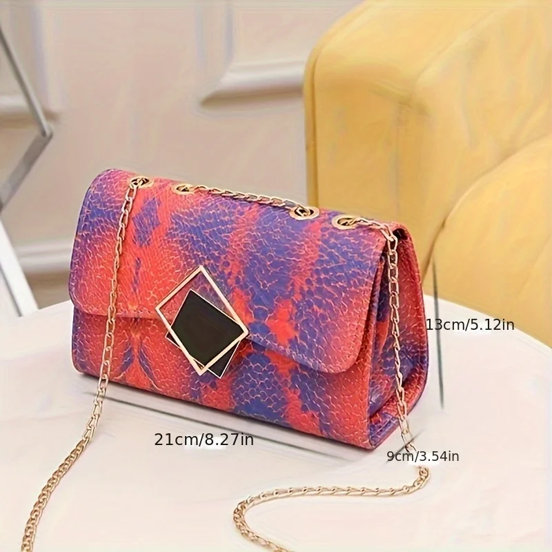 Pattern Crossbody Bag, Trendy Chain Shoulder Bag, Women's Gradient Color Handbag & Flap Purse