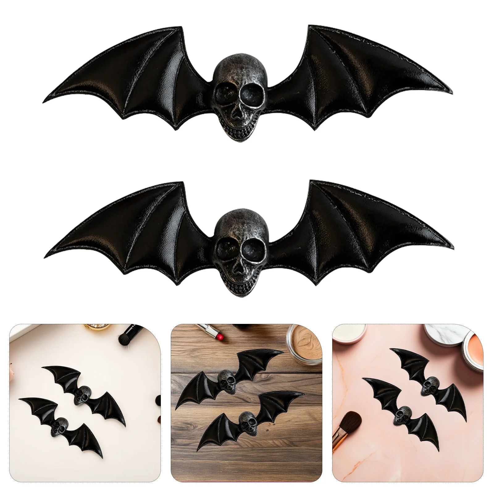 2Pcs Gothic Skull Hair Clips Skull Wing Hairpins Halloween Hair Accessories Bat Clip for Cosplay Party Halloween Barrettes