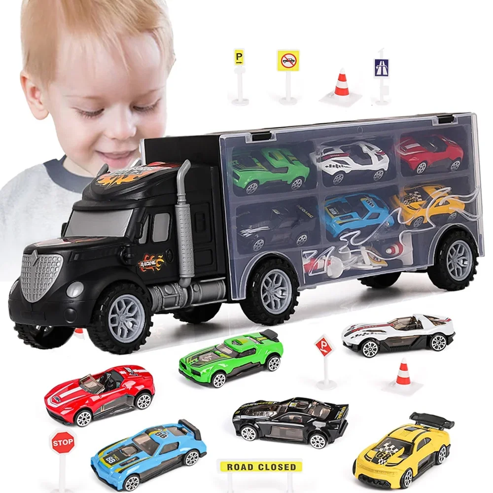 Toddler Toys for 3-4 Year Old Boys,Large Transport Cars Carrier Set Truck Toys with 6 Die cast Vehicles Truck Toys Cars,Ideal Ch