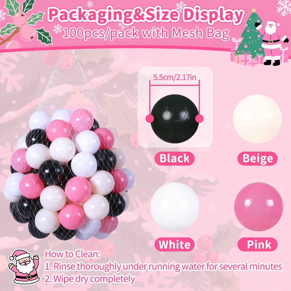 100個入り BPAフリー 無毒 プラスチック製ボールピットボール 丸型 4色展開 子供用ボールピットおもちゃ クリスマスパーティーデコレーション