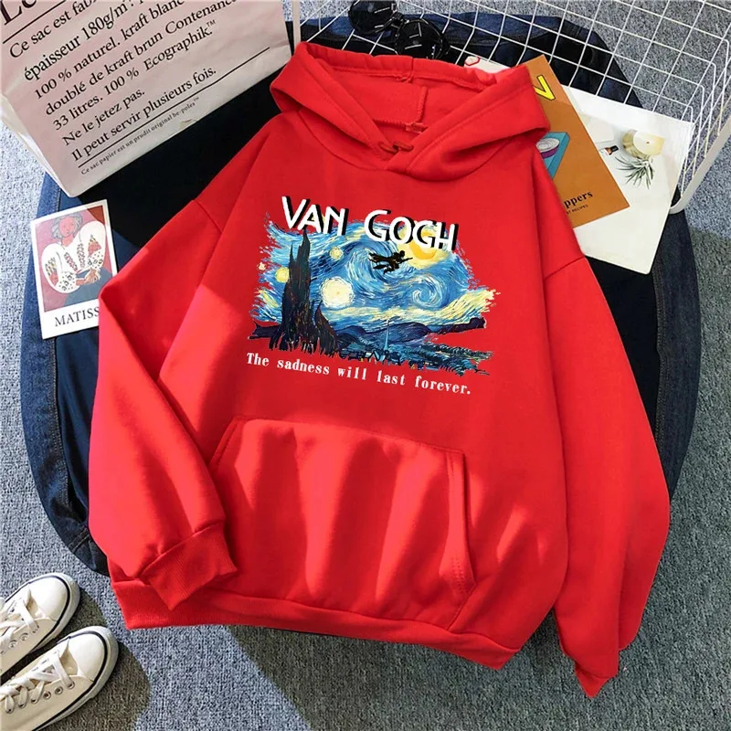 فان جوخ الحزن سوف تستمر إلى الأبد طباعة الرجال هوديس Harajuku Crewneck هوديي موضة كبيرة الحجم هودي مريحة رياضية #3