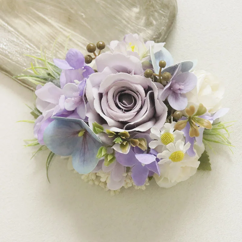 

Boutonniere And Wrist Corsage New2405Wedding Supplies Wedding Floral Artificial Flower Bride Groom Bridesmaid Man Purple