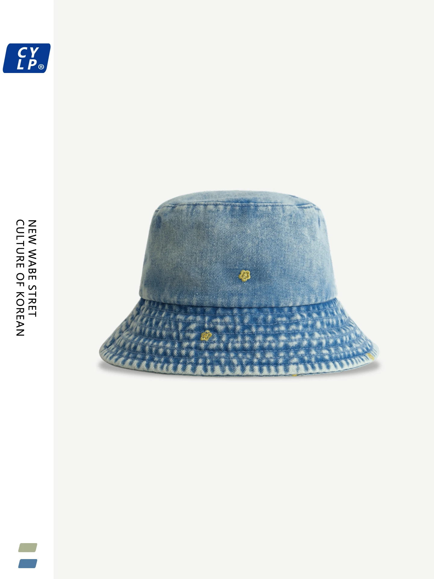 

Embroidery washed denim bucket hat women's spring and summer casual versatile washbasin hat