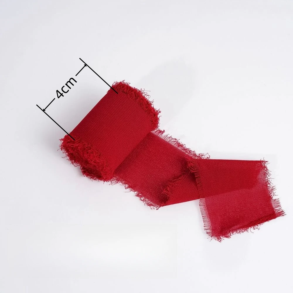 5m/Roll 4cm Frayed Edged Satin Chiffon Silk Ribbon For DIY Crafts Handmade Bowknot Gift Wrapping Wedding Christmas Party Decor