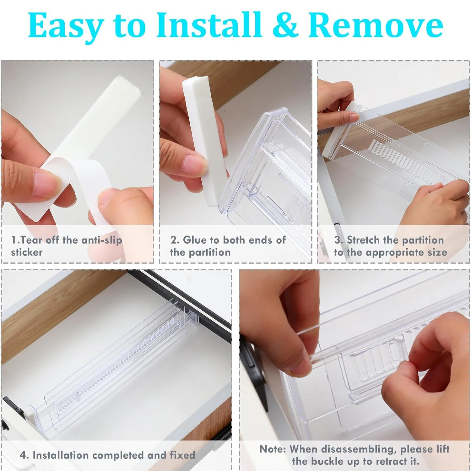 فواصل الأدراج، 12 عبوة من منظم الأدراج القابل للتعديل، منظم خزانة شفاف قابل للتوسيع لتخزين أدوات المطبخ للملابس