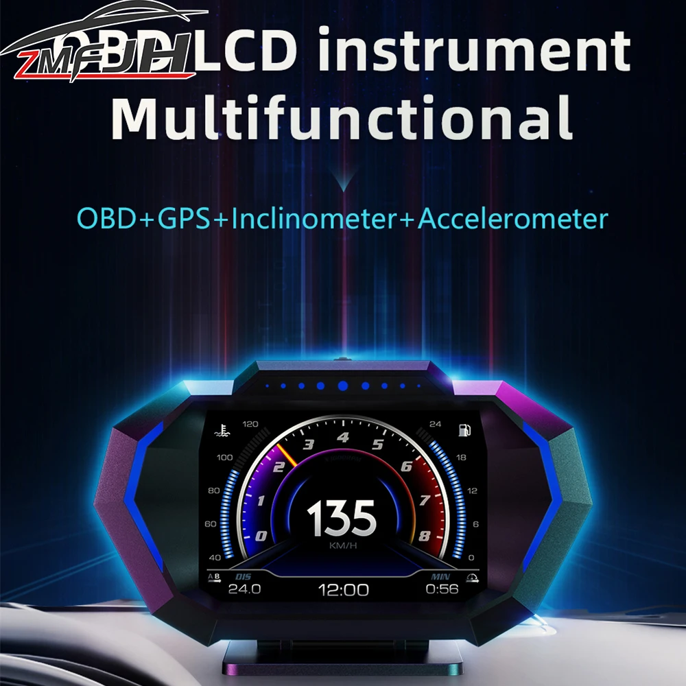 P24 OBD Car Smart Digital Speedometer GPS Head Up Display Overspeed Alarm Tachometer Water Temp Voltage On Board Computer