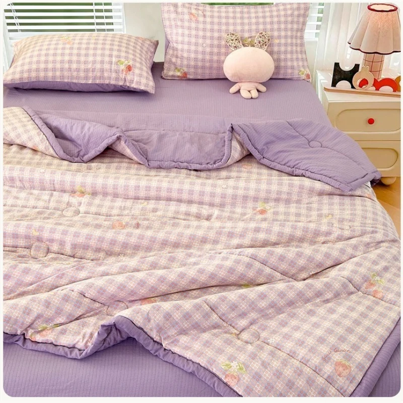 Skin Friendly Cotton Summer Comforter Moisture Wicking Washable Air Conditioning Blanket for Dorm Home Use Single Double King