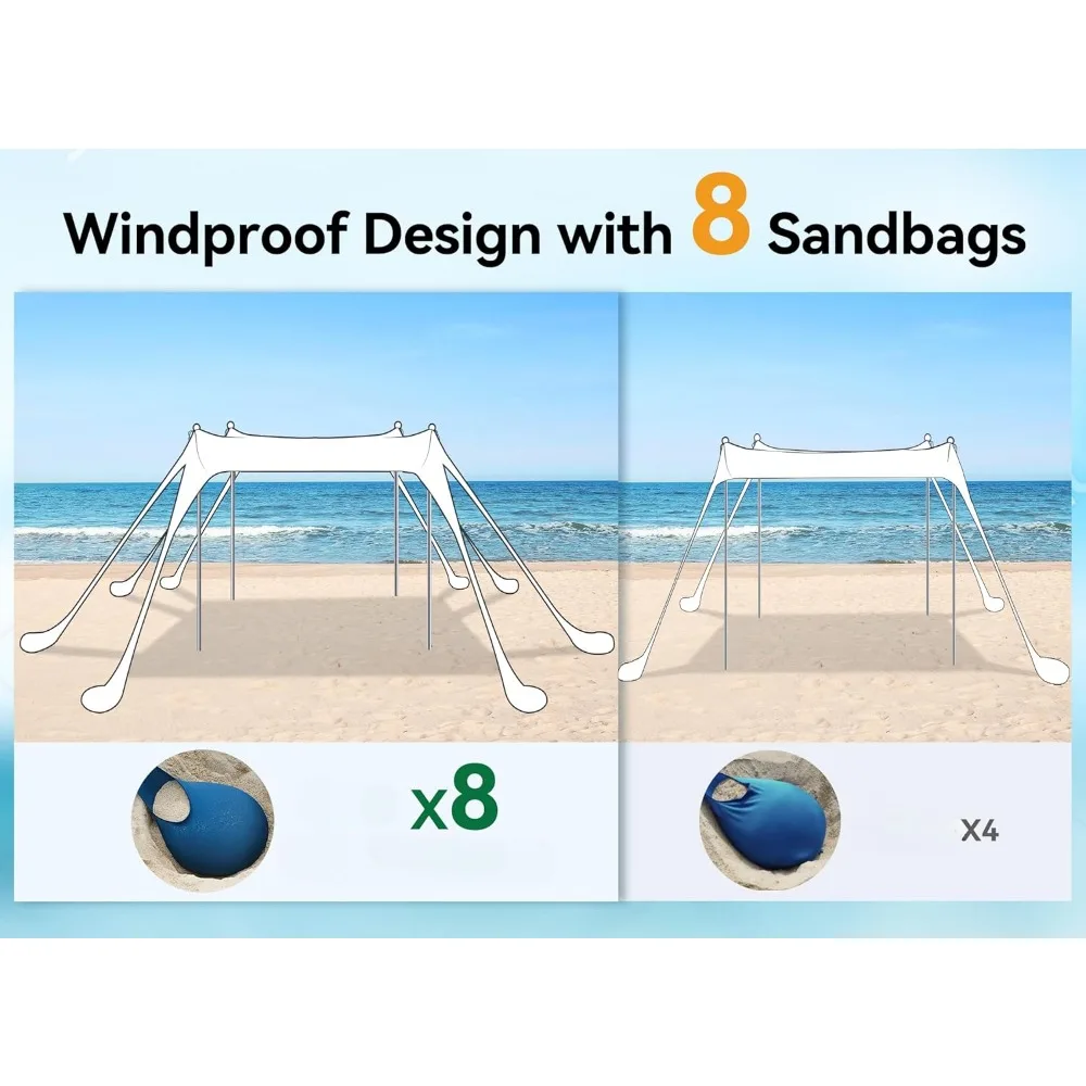 Beach Tent, UPF50+ Protection Sun Shelter with 8 Sandbags, 10 X 10ft, Includes Sand Shovel, Fishing, or Picnics,canopy