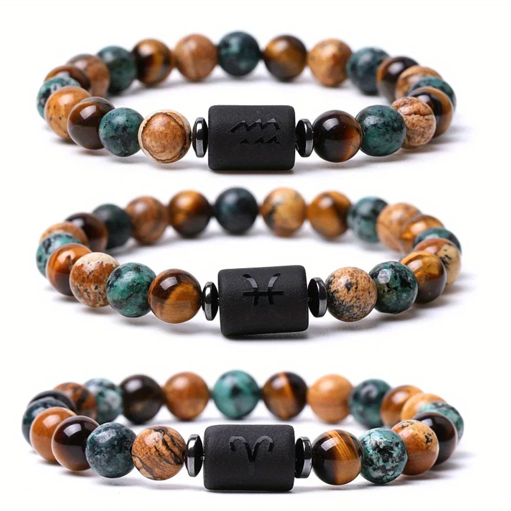 زودياك سوار للنساء الرجال زودياك تسجيل الحجر الطبيعي حبة سوار 12 كوكبة الصلاة نعمة سوار 1 قطعة 8 مللي متر الجوزاء