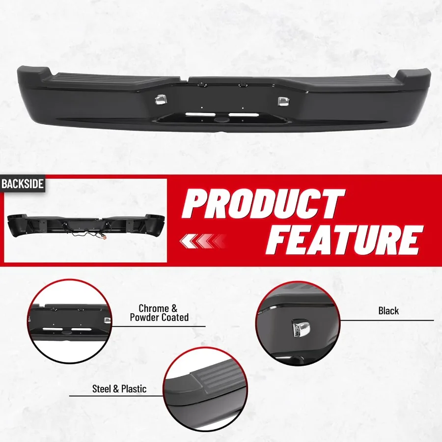 مجموعة المصد الخلفي متوافقة مع 20052011 دودج رام داكوتا 20062009 ميتسوبيشي رايدر تتميز بوسادة خطوة متكاملة #3