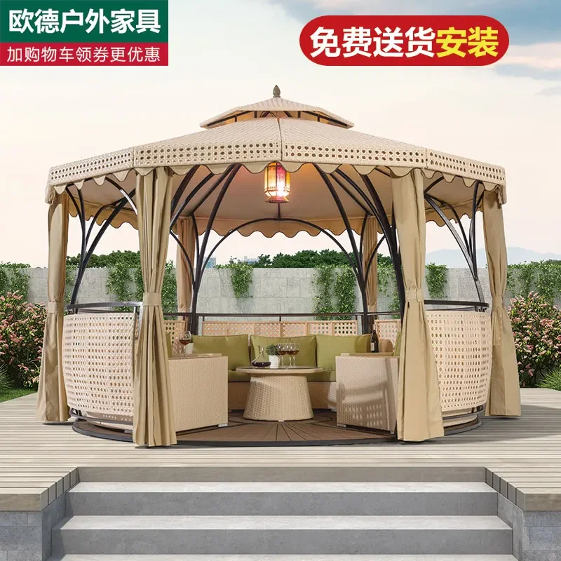 

Outdoor rattan pavilion, tent, villa, garden, pavilion, leisure terrace, iron tent, sunshade, wooden house, courtyard