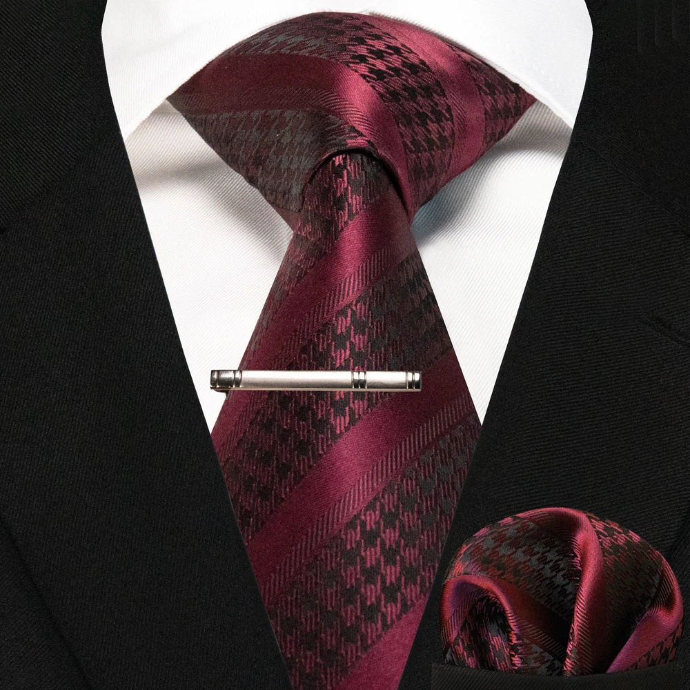 JEMYGINS Business-Krawatte für Herren, Seidenkrawatte in Marineblau, gestreifte Paisley-Krawatte, Einstecktuch, Krawattenklammern, Set für Hochzeit, Party, Geschenk – Detail 17