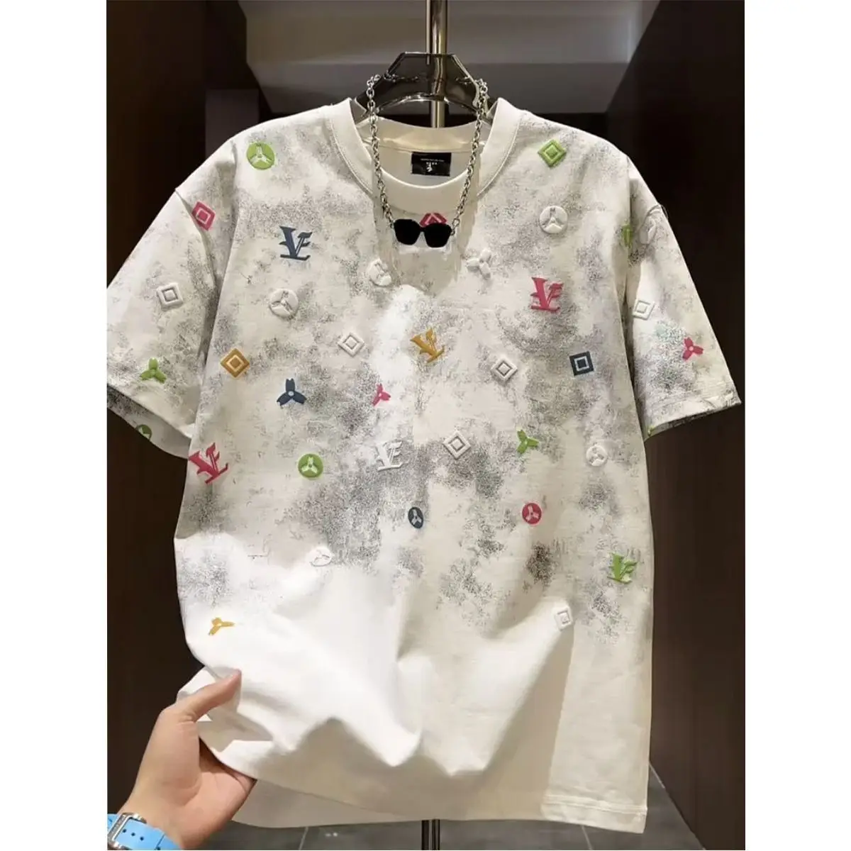 

Fashion tie-dye short-sleeved round neck loose new summer fashion brand light luxury men's half-sleeved T-shirt