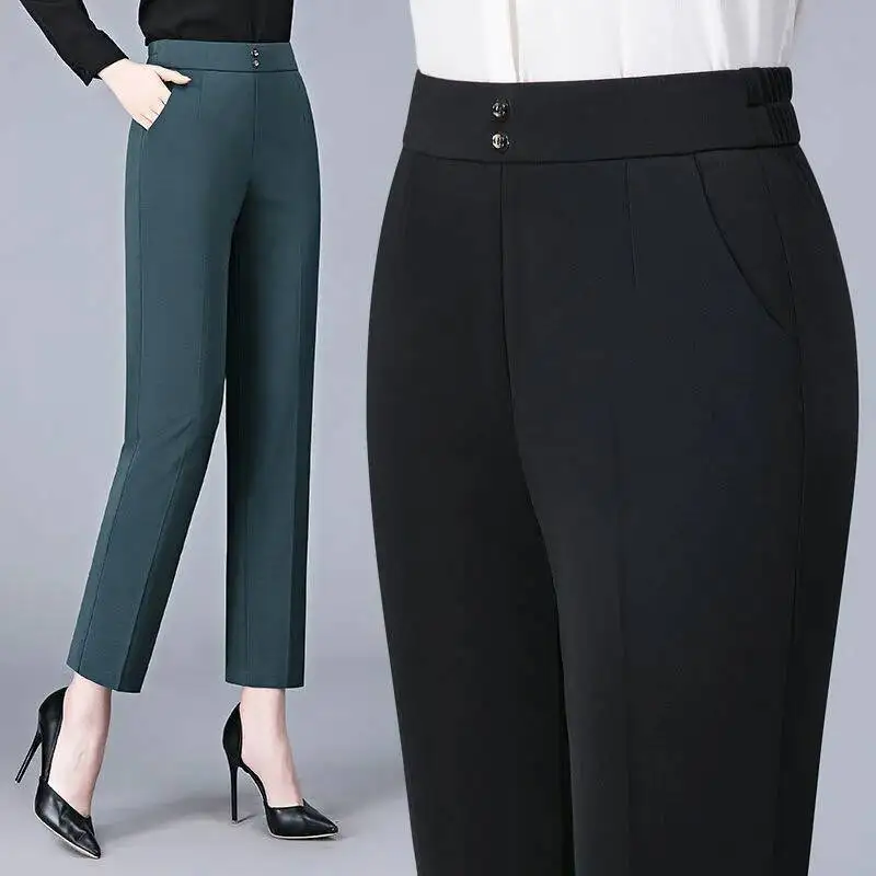 กางเกงสูทผู้หญิงเอวสูงสไตล์เกาหลี แฟชั่นสำหรับสาวออฟฟิศ เรียบหรู สบายๆ สตรีทแวร์ กางเกงขายาวทรงตรง