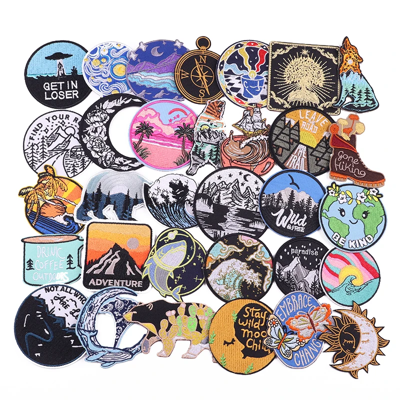 Outdoor Patch Iron On Patches For Clothing Thermoadhesive Patches On Clothes Badge Compass  / Adventure Embroidery Patch