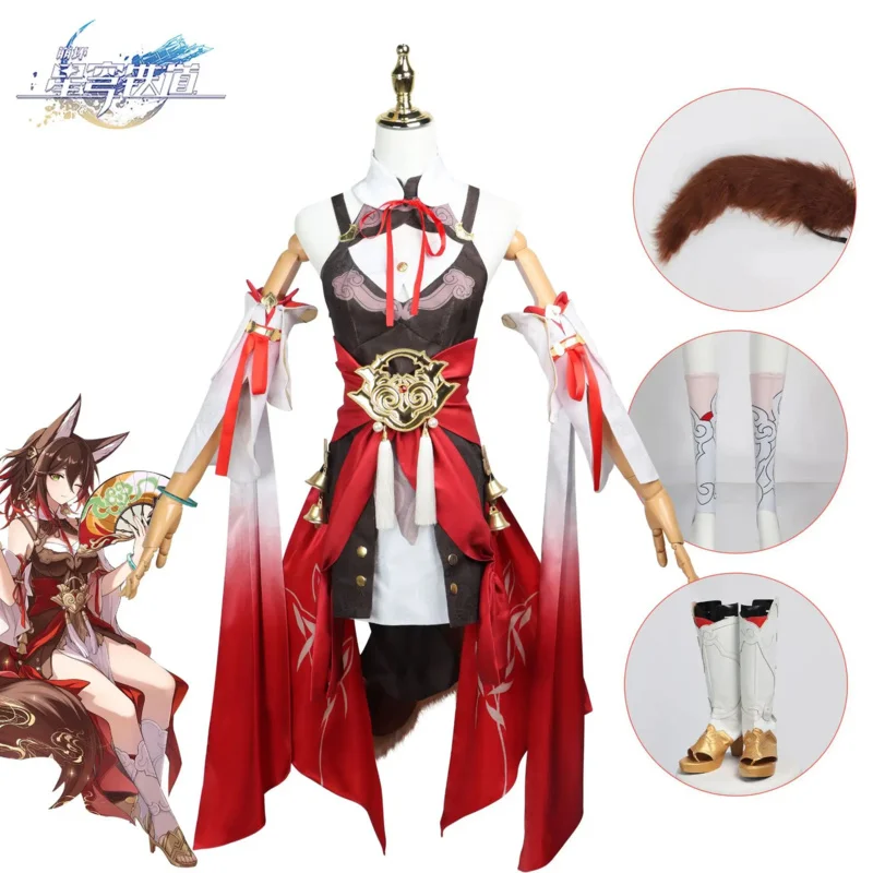 Anime Game Honkai Star Rail Tingyun cosplay Sexy Women Dresse wig Fox tail set Halloween Uniform Carnival Clothes
