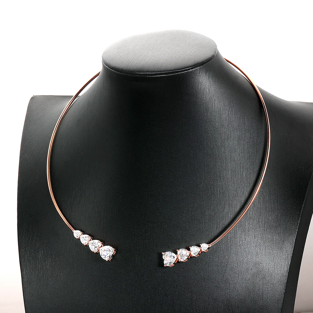 EWYA Luxury Round Bezel Bubble Moissanite Open Choker Neck Chain for Women S925 Silver 4-Stone Diamond Cuff Collar Necklace Gift