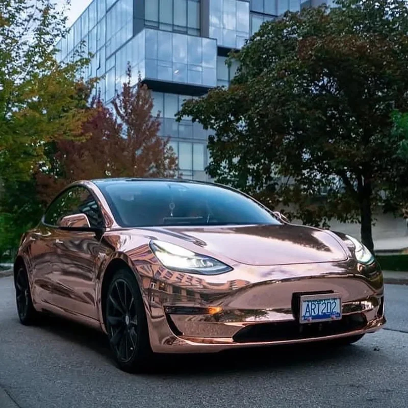 Premium Stretchable Chrome Mirror Rose Gold Vinyl Wrap Roll Self Adhesive Decal Car Wrapping
