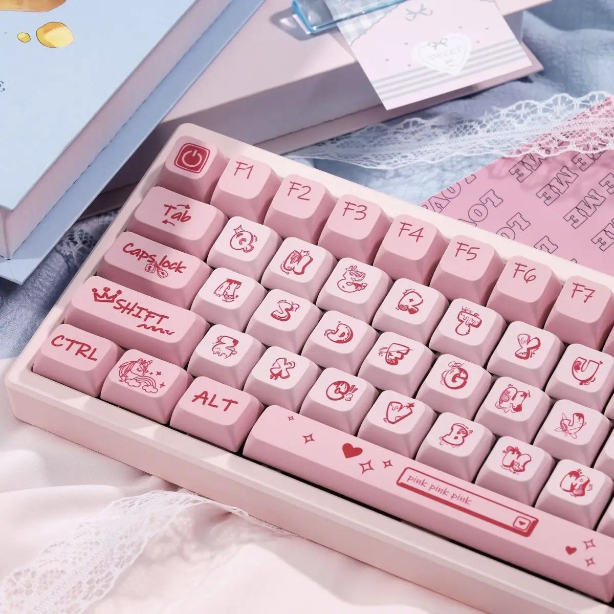 

Pink graffiti keycap pbt material sublimation KTA height