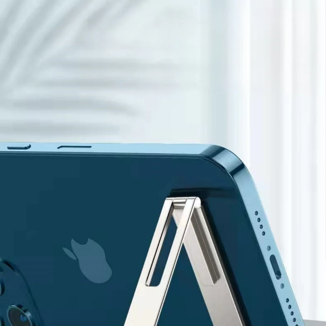 

Silver color-plated aluminum alloy phone holder,foldable,portable,non-slip desktop support, universal phone and tablet holder.