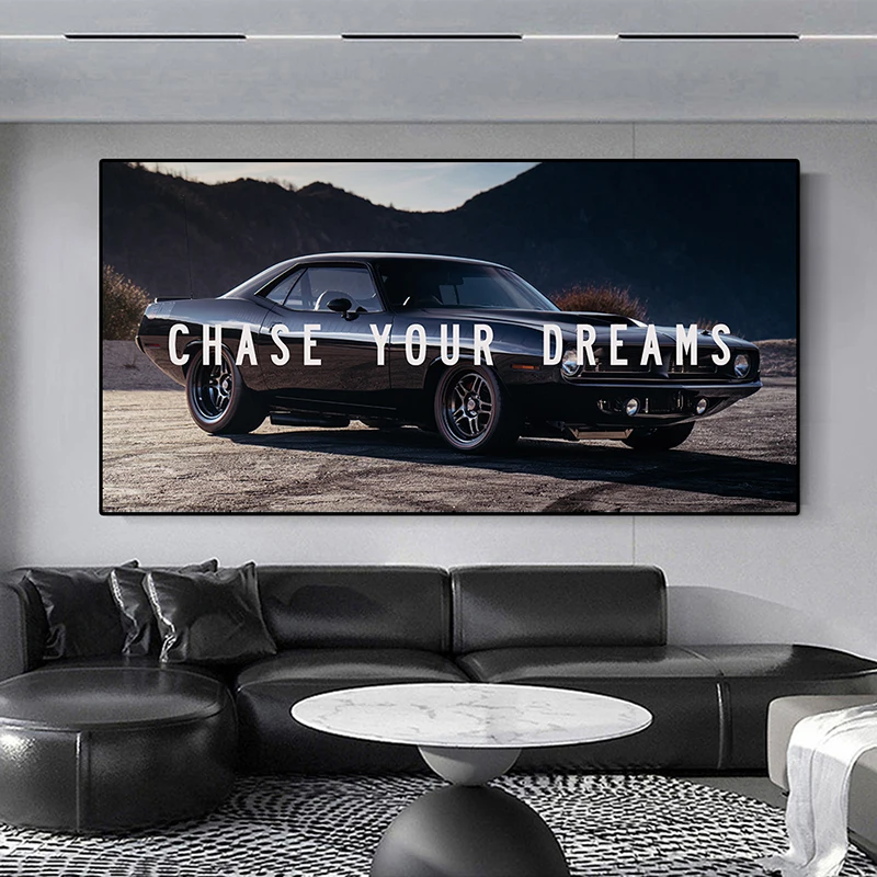 Chase Your Dream Quote Motivational Classic Sports Car Inspirational Canvas Painting Poster Prints for Living Room Home Decor