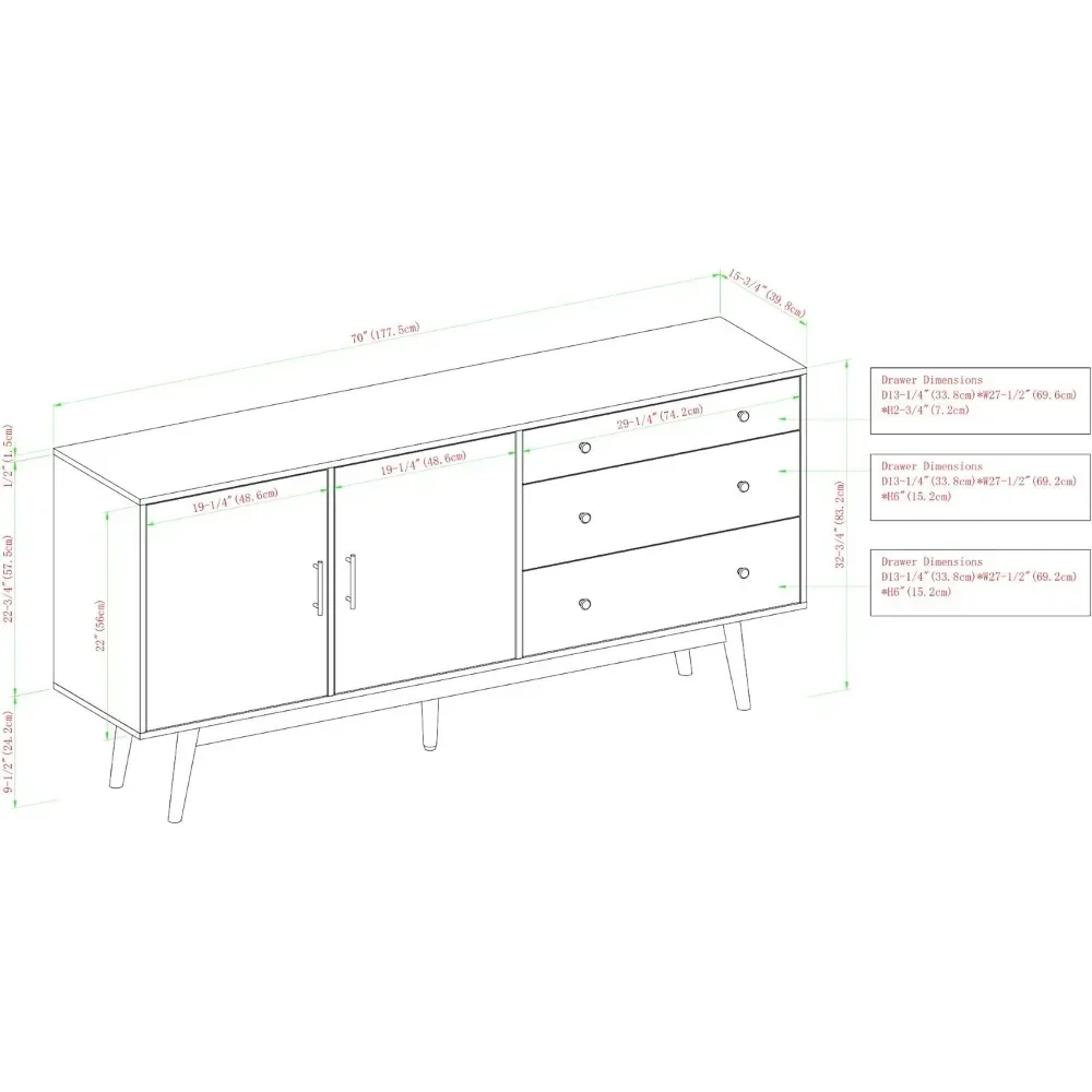 Mid-Century Modern Wood Kitchen Buffet Sideboard Entryway Serving Storage Cabinet Doors-Dining Room Console,