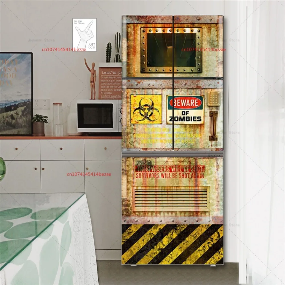 PVC Graffiti Printed Self-adhesive Stickers Refrigerator Waterproof Wallpaper Kitchen Decoration Refrigerator Decal Wallpaper