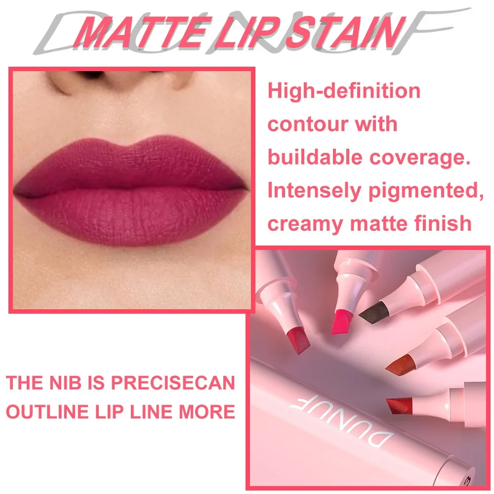 5 Colors Matte Bevel Lipstick Pen Velvet Lipliner Waterproof Nourishing Not Fading Makeup Rose Red Lip Tint Liquid Cosmetic