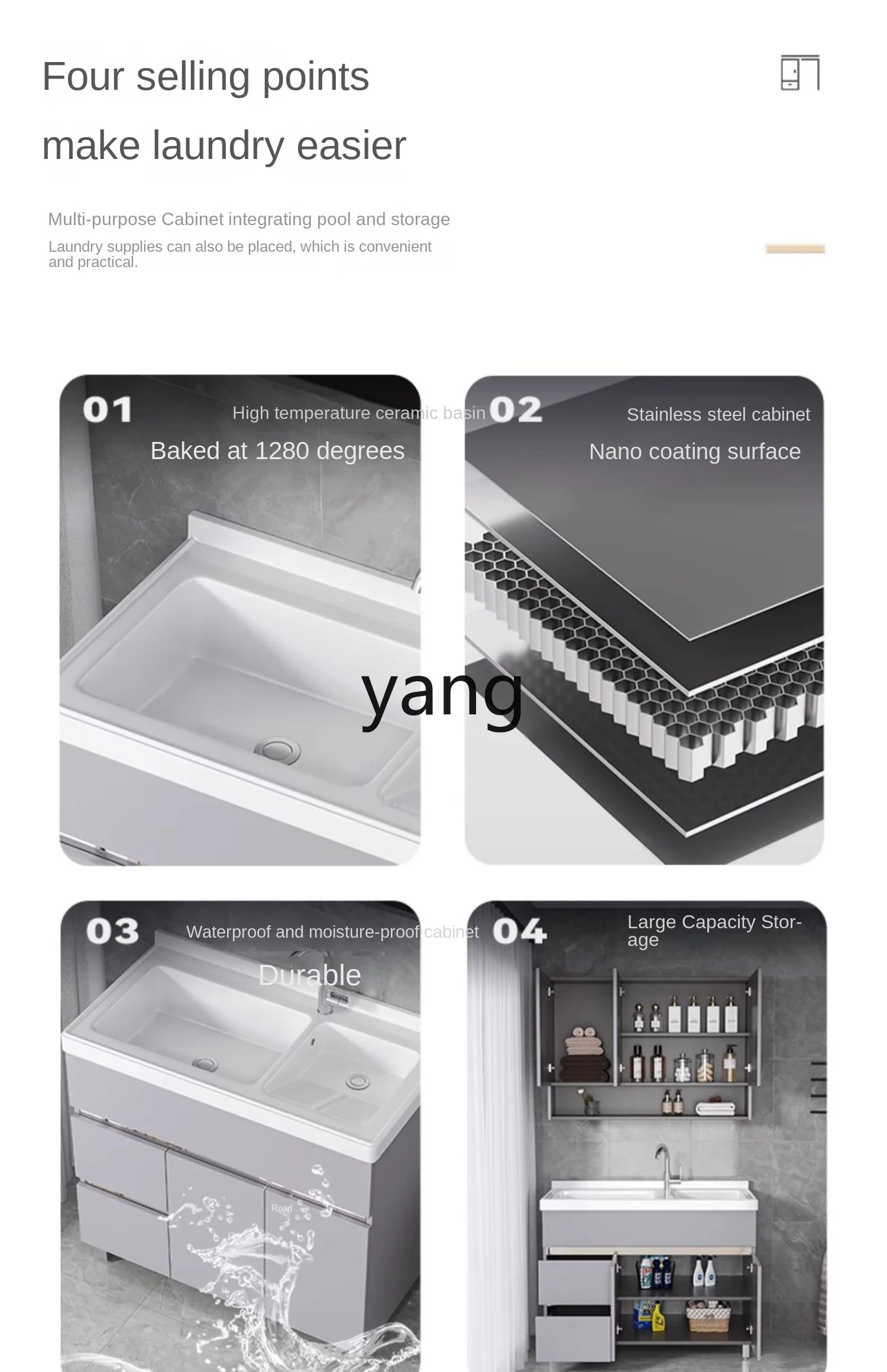 Yhl Double Basin Wash Wardrobe High Temperature Ceramic Basin Integrated with Washboard Laundry Tub Laundry T