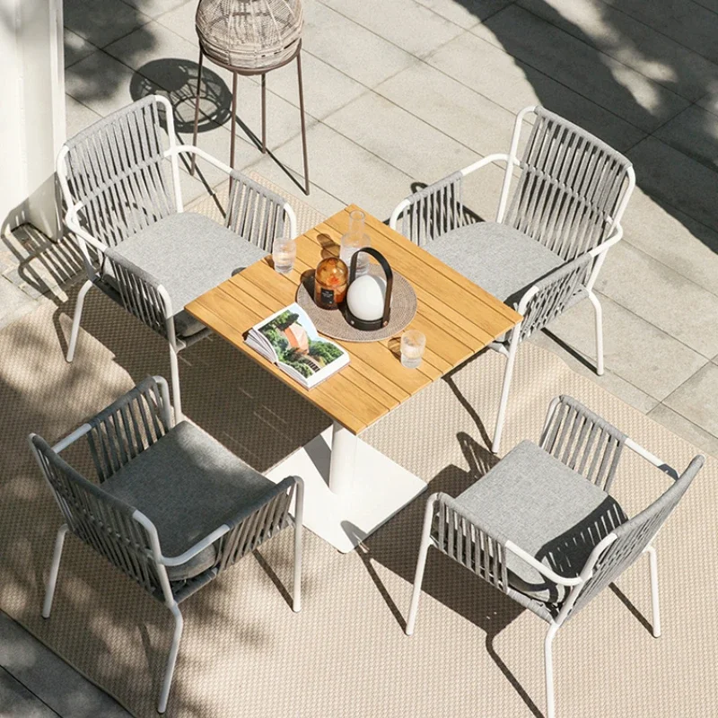 

Courtyard Occasional Table and Chair Combination Outdoor Terrace Garden Yard Nordic Style Iron Outdoor Dining Table and Chair