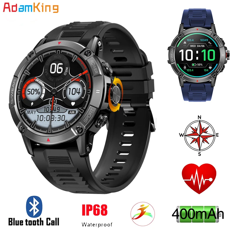 

New Men Outdoor Sports Compass Smart Watch Blue Tooth Call Bracelet Health Monitoring 400mAh Battery Waterproof 2023 Smartwatch