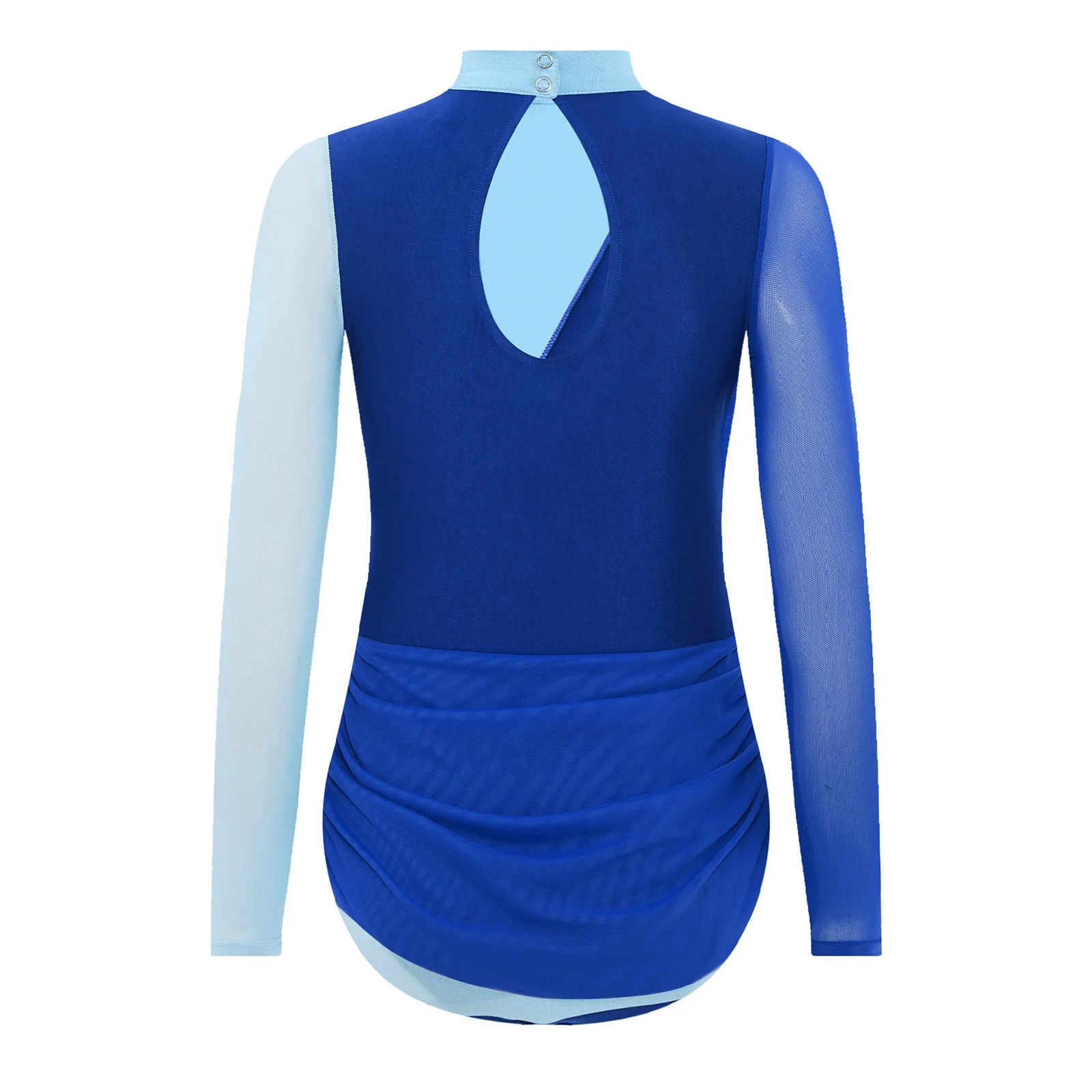 أطفال بنات غنائية الباليه الرقص ارتداءها زين لامعة الراين طويلة الأكمام كتلة اللون Ruched الشكل التزلج يوتار اللباس #4