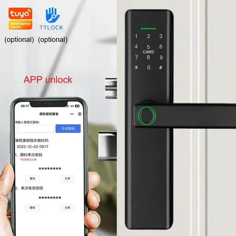 

Умный дверной замок Tuya WIFI, замок с отпечатком пальца, TTlock BLE, пароль с отпечатком пальца, IC-карта, ключ NFC, удаленная разблокировка, электронные замки